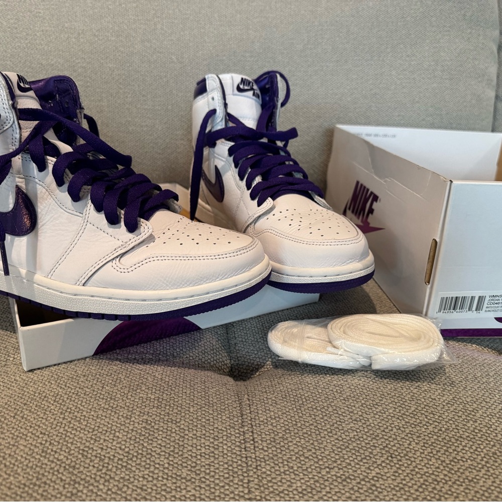 Nike White and Purple High-Top Sneakers